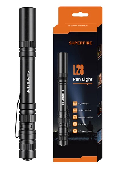 Ficklampa Slim Pen L28 LED alu m.clips, 121 Lumen