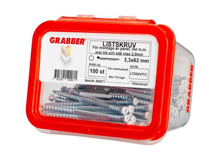 Listskruv vit 3,3x62mm 100p Grabber