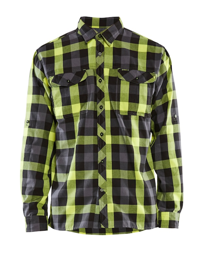 Flanellskjorta Svart/Varselgul 4XL