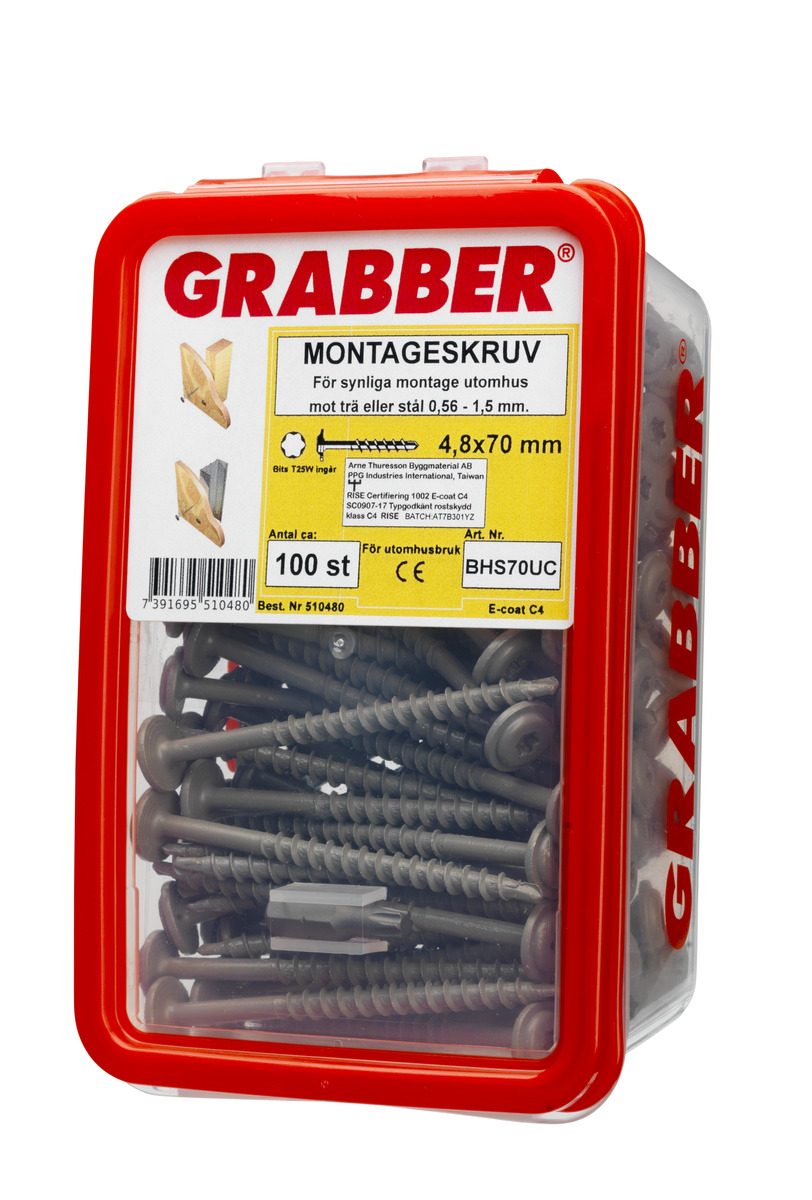 Montageskruv 4,8x70mm 100p Grabber